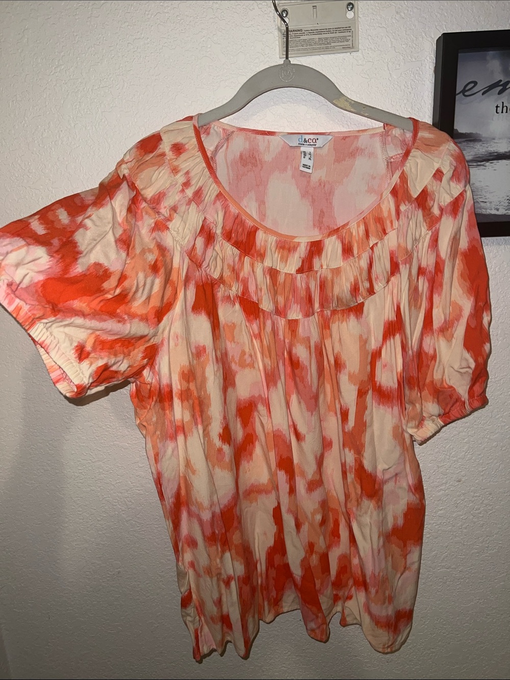 d&co Orange and Cream Tie-Dye Peasant Tunic